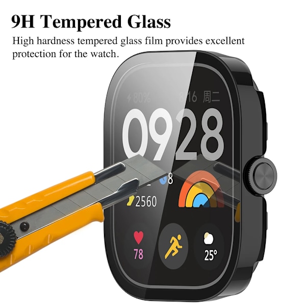 Hårt Skal+Glas för Xiaomi Redmi Watch 4 Skärmskydd Härdat Glas Stötfångarskydd Skyddsskal Tillbehör Black For Redmi Watch 4