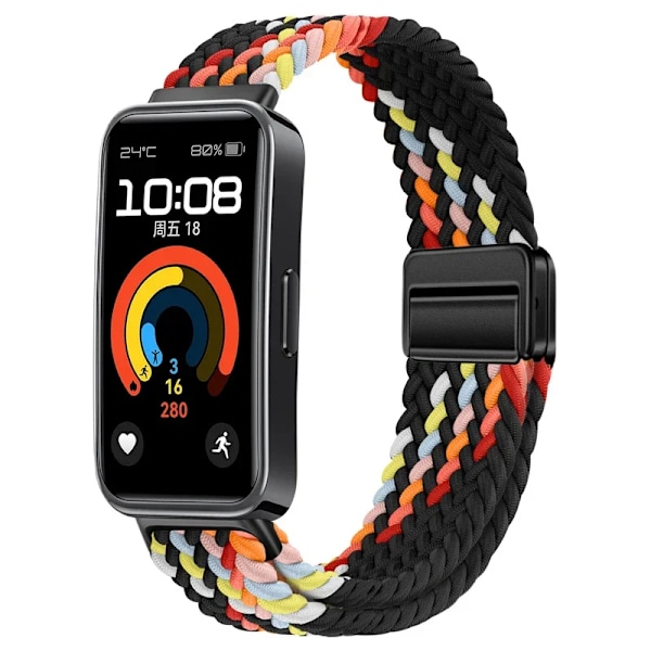 Nylonflätat armband för Huawei Band 10 9 8 Justerbart magnetspänne Armbandsur Huanwei Band 10/9/8 Tillbehör correa Black rainbow For Huawei Band 9