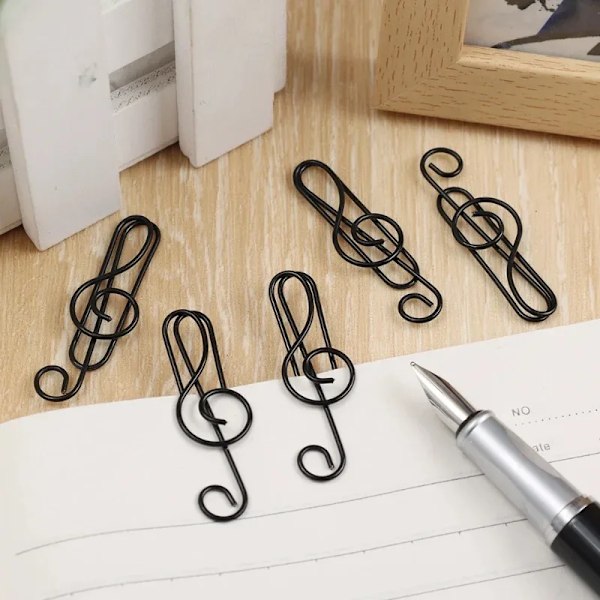 Bokmärka Musikmappmarkering Clip Papper Clips Metal Papper Clip Modellering Fastställning Pappersklämmor Noter Hem Skolkontorsmateriel Black 20PCS