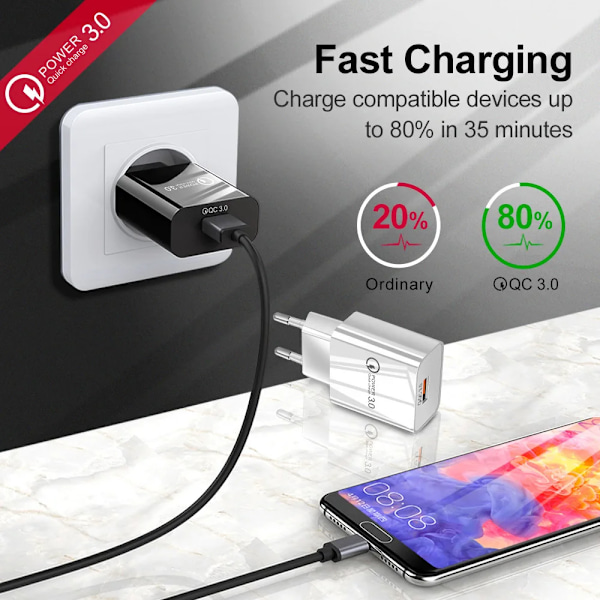 NNBILI 18W 3A Snabbladdare USB Laddare Quick Charge 3.0 Telefonladdare för iPhone för Huawei Samsung Xiaomi 14 Redmi EU US laddning EU White