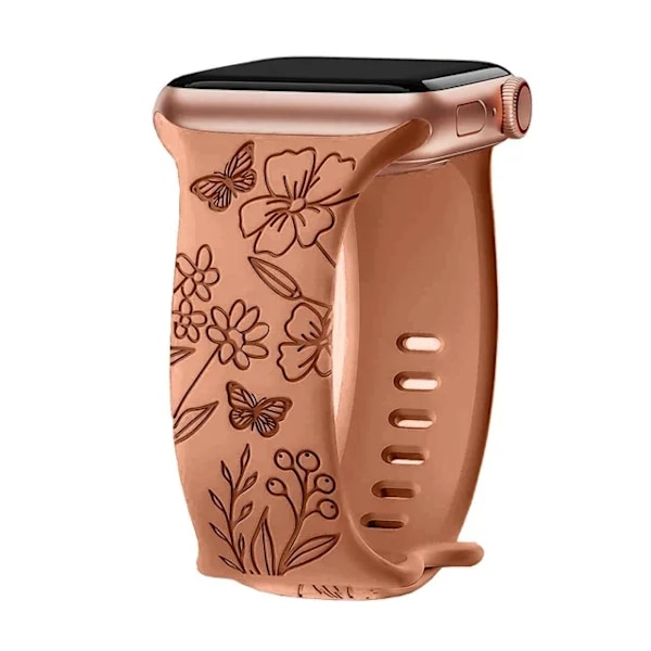 Graverat armband för Apple Watch-armband 46mm 44mm 42mm 41mm 40mm 45mm Ultra 49mm Blomsterarmband Iwatch Series 10 9 8 7 SE 6 5 4 3 Butterfly Caramel 42-44-45-49-S10-46mm