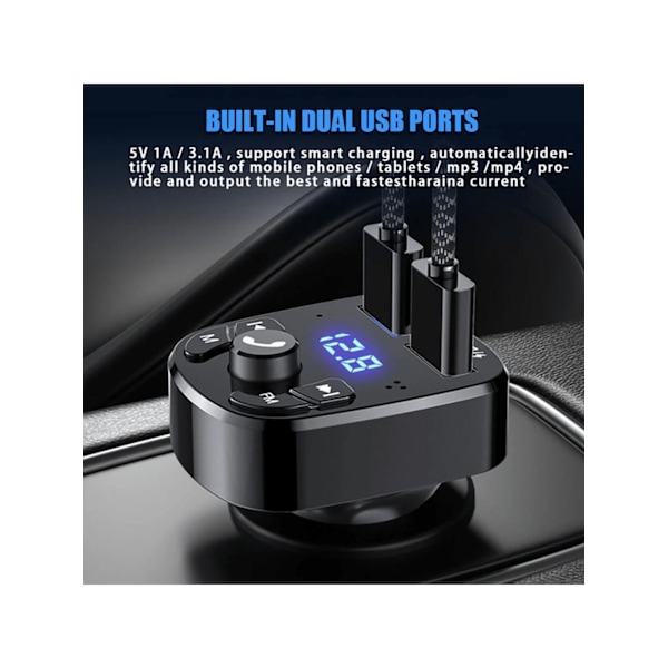 Multifunktionell Billaddare Med Bluetooth Mp3-Spelare, Bil Fm-Sändare, Handsfri Musik & Usb Flash Drive Reader, Usb Billaddare Black