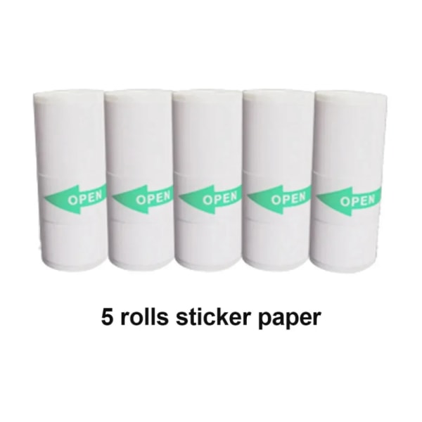 Miniskrivare Bärbar Etikettskrivare Klistermärke Trådlös Bläckfri självhäftande thermal skrivare 5 Rolls Sticker