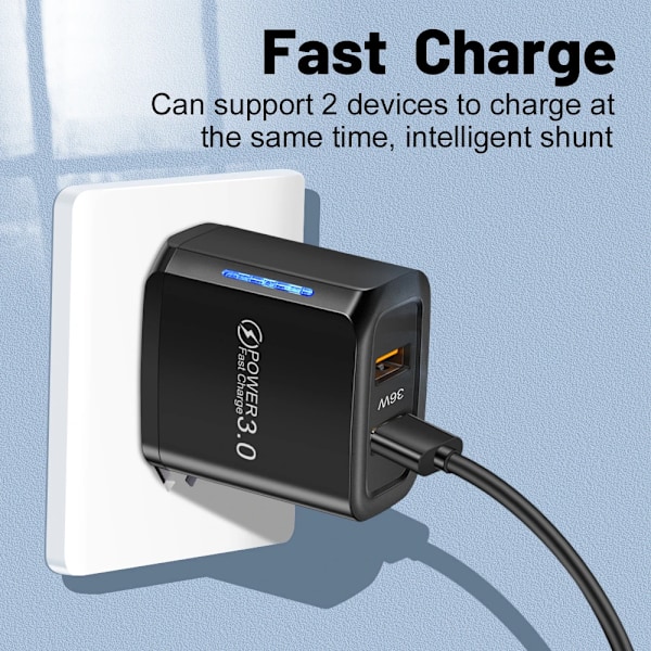 2 USB Laddare 36W Snabbladdning Dubbel USB Quick Charge 3.0 för Samsung Xiaomi 14 HUAWEI OPPO Oneplus Mobiltelefon Vägg White EU Plug