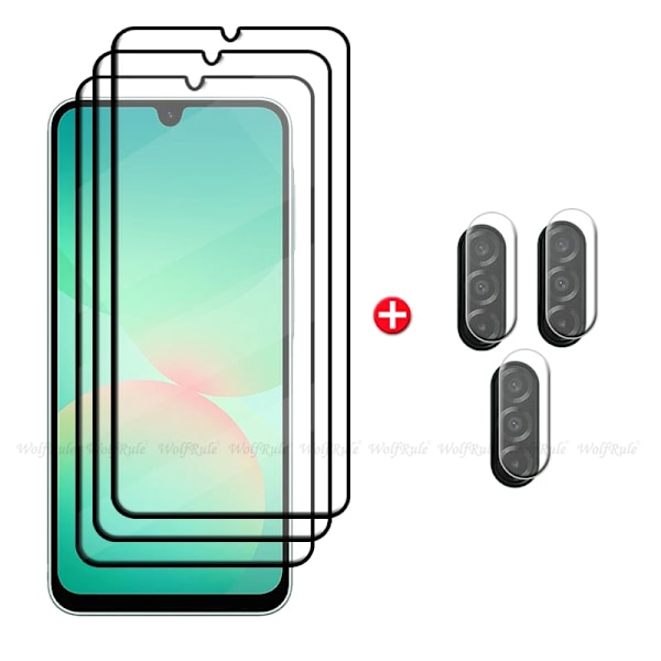 6-i-1 För Samsung Galaxy A26 Glas Samsung A26 Härdat Glas Fulltäckande Lim 9H Skärmskydd Samsung A26 A 26 Linsskydd 3 Glass and 3 Lens For A26