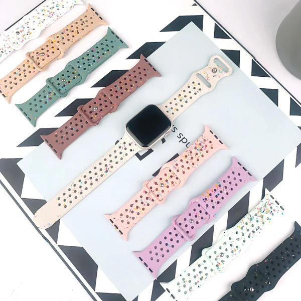 Silikonband För Apple Watch Rem Ultra 2 49Mm 42Mm 45Mm 44Mm 41Mm Färg Partiklar Armband För Iwatch-Serien 9 8 7 6 5 Se 43 milk tea 42mm 44mm 45mm 49mm
