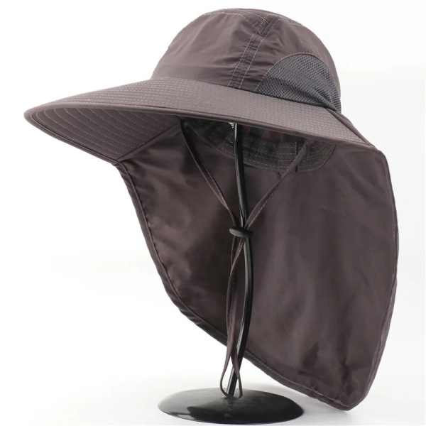 Utomhus fiskare hatt Bred brättad bucket hatt med cover Herr Andas sommar Mesh Solskydd Visir Anti UV Cap Unisex Dark grey-A