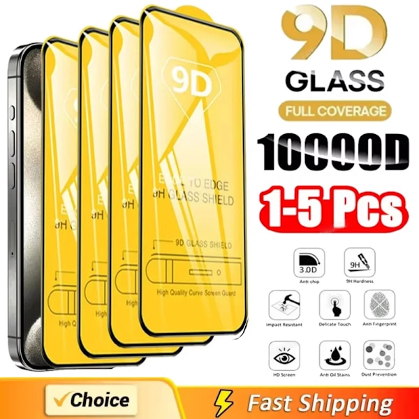 NNBILI 1-5 st 9D Skärmskydd Härdat Glas för IPhone 15 14 13 16 12 11 Pro Max Skyddsglas för IPhone XR XS Max 16e For iPhone 7 8 Plus 4 PCS
