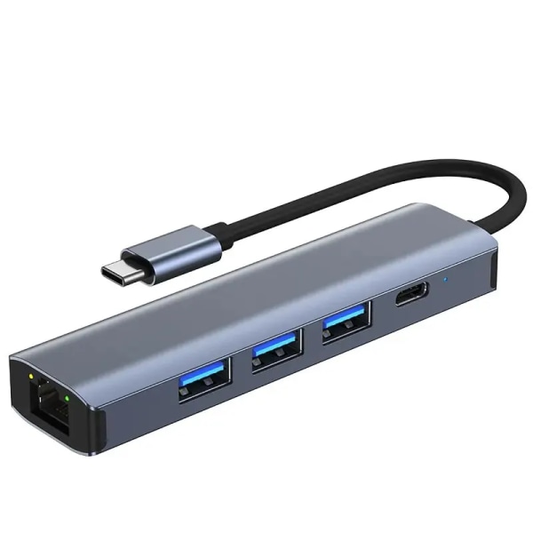Airies Ethernet USB Type-C multifonctionnel, 5 en 1, 3,0 Mbps, Rj45, 6 000, Base, Pd100w, Adaptateur, 1000 Grey