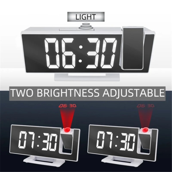 LED digital väckarklocka Projektion klocka Projektor Takklocka med Time Temperatur Display Bakgrundsbelysning Snooze klocka för hemmet White