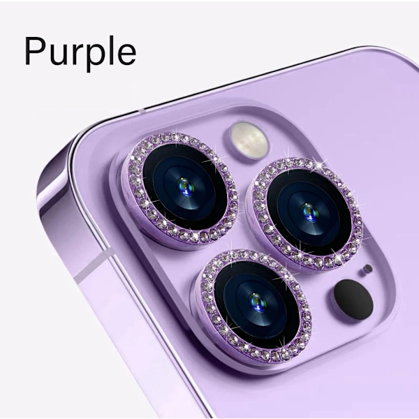 Kameraskydd för iPhone 11 12 13 14 15 Pro Max Mini 9H Härdat Glas Skärmskydd Film 14/15 Plus Metallring Spot Drill Purple 11 (2PCS)