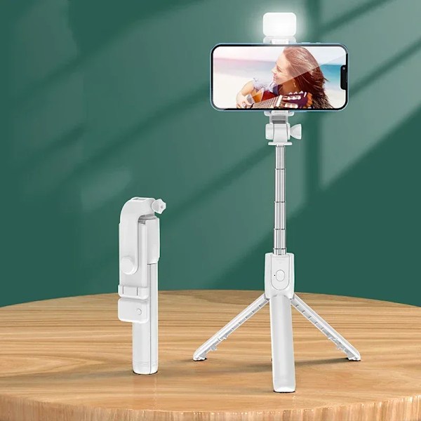 2025 Selfie Stick Teleskopisk Rese Handhållen Tripod Portabelt Telefonstativ [700mm] Bluetooth Fjärrkontroll Utdragbart Telefonstativ With Light White