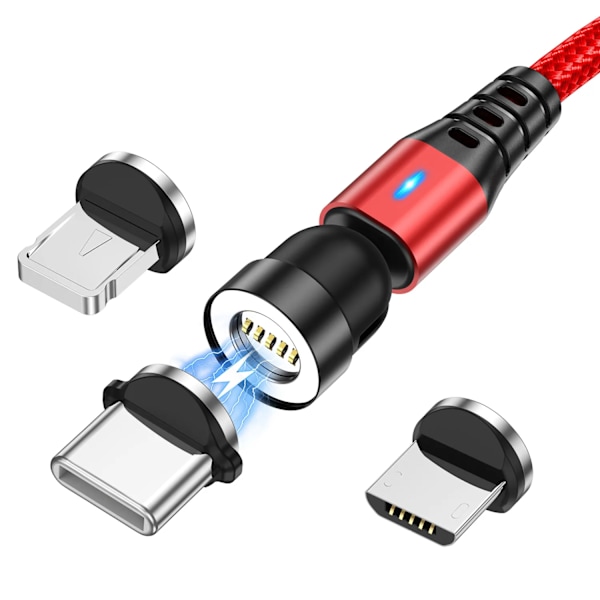 USLION 7A Magnetisk USB Snabbladdningskabel Typ C Mirco Telefon Datakabel För iPhone 16 15 Pro Max Xiaomi 14 POCO F6 Oneplus 13 Red 3in1 1m