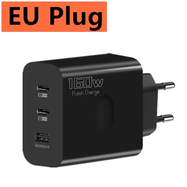 160W USB-laddare USB Typ C Snabbladdningsadapter Snabbladdning 3.0 PD Mobiltelefonladdare för iPhone Samsung Xiaomi Redmi OPPO Only EU Plug