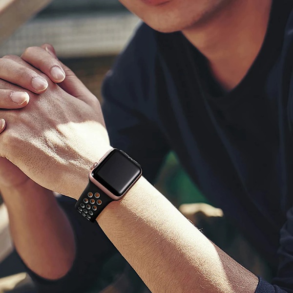 Sportarmband för Apple Watch Band 46mm 44mm 40mm 42-38-41mm 45mm Andningsbart Armband iWatch Series 10 9 8 7 6 SE 5 3 Ultra 2 49mm 21 white black 38 40 41 S10-42mm ML