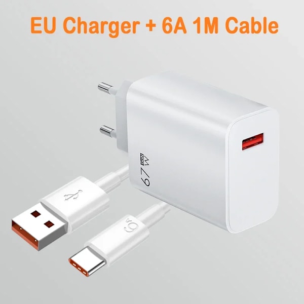 Xiaomi 67W USB Super Snabbladdare 6A Typ C Kabel Telefonströmadapter För Mi 12 11 POCO X5 X4 Pro Redmi Note9 10 11 Laddning EU-1M Cable