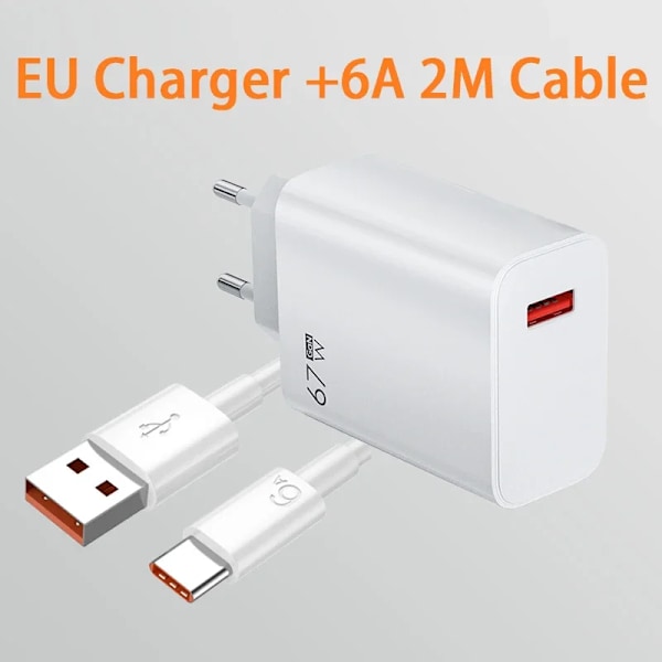 Xiaomi 67W USB Super Snabbladdare 6A Typ C Kabel Telefonströmadapter För Mi 12 11 POCO X5 X4 Pro Redmi Note9 10 11 Laddning EU-2M Cable