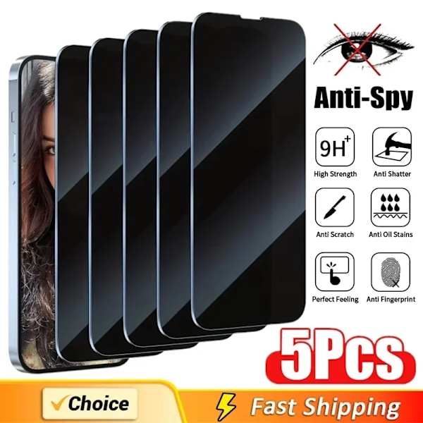 5 st Full Cover Privacy Skärmskydd För iPhone 16 11 12 13 14 Pro Max Mini 8K Anti-spion Glas För iPhone 15 PRO XR X XS MAX For iPhone 14 Anti Peeping Film