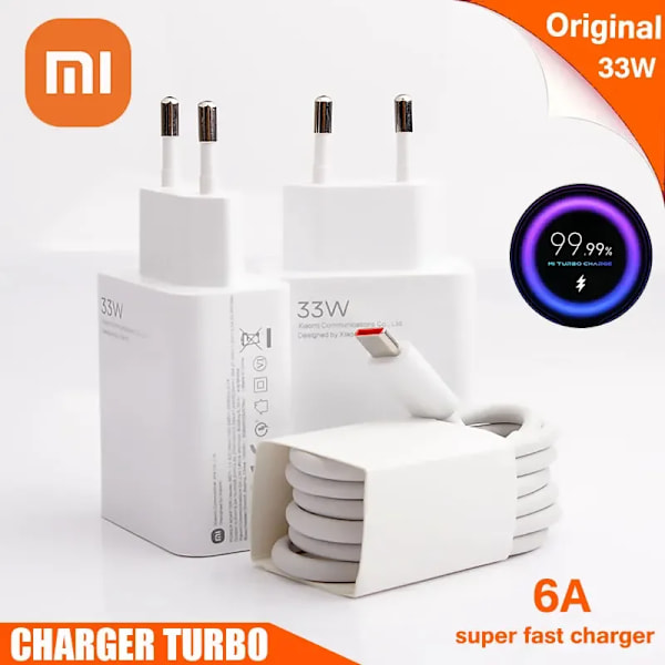 Xiaomi Original 120W Ultra Snabb Laddare QC 5.0 6A USB Typ C Kabel För IPhone Pro Max Samsung Snabbladdningsadapter EU-kontakt 33W Charger