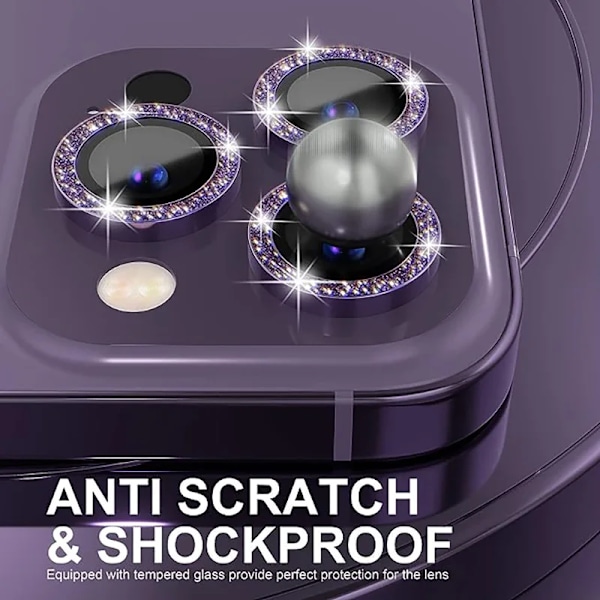 Kameraskydd för iPhone 11 12 13 14 15 Pro Max Mini 9H Härdat Glas Skärmskydd Film 14/15 Plus Metallring Spot Drill Purple 15 Pro(3PCS)