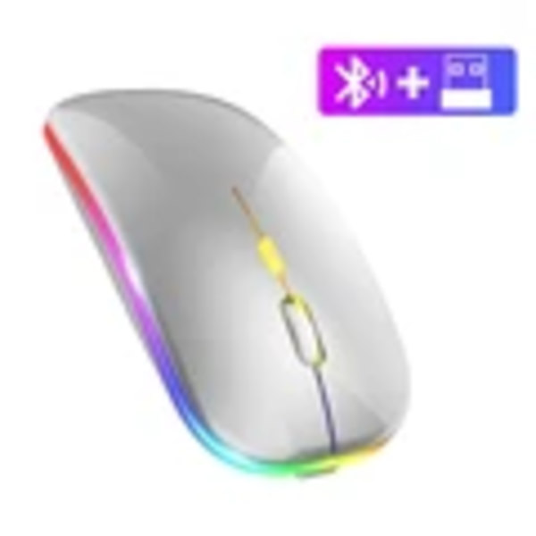 Trådlös mus 2.4Ghz Bluetooth laddningsbar mus tyst LED bakgrundsbelyst USB spelmus 1600DPI möss för Compter PC Laptop Silver