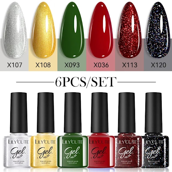 LILYCUTE 6 st/set 7ml Kaffeserie Gel Nagellack Kit 125 Färger Manikyr Semi Permanent Soak Off UV Nagelkonst Gel Lack 6Pcs 06