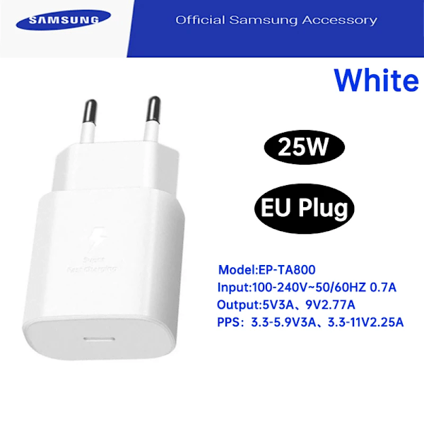 Original Samsung 25W Laddare PD ny Chargeur Galaxi Z Fold 6 5 Z Flip 4 S25 S24 S23 A05s A54 A24 A23 M54 M13 M22 M32 M53 only charger White EU Plug