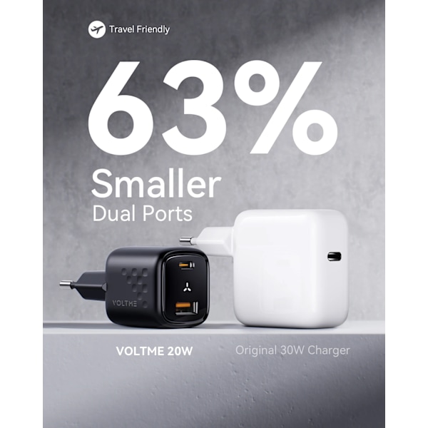 VOLTME USB C Laddare 20W Power Delivery + QC3.0 USB A Dubbel Port Snabbladdning för iPhone 15 14 13 12 Pro Max BR