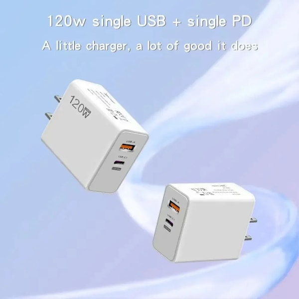 Total 120W Snabbladdare Typ C Snabbladdning 3.0 Väggladdare Adapter för iPhone Huawei Samsung Xiaomi US/EU-laddare EU SET