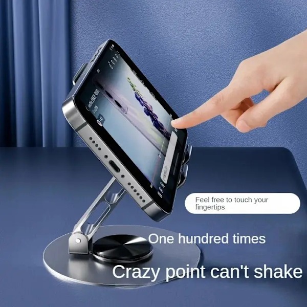 Helt i metall Aluminium 360° Roterande Mobiltelefonhållare Universalfäste Vikbar Dubbelaxeldesign Stabil Anti-fall Gray