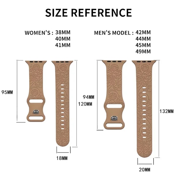 Graverat armband för Apple Watch-armband 46mm 44mm 42mm 41mm 40mm 45mm Ultra 49mm Blomsterarmband Iwatch Series 10 9 8 7 SE 6 5 4 3 Wildflower Caramel 38-40-41mm-S10-42mm