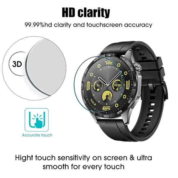 5-1-pack skärmskydd för Huawei Watch GT 4, härdat glas med hårdhet för Huawei Watch GT4 41/46mm, repskyddande skyddsfilm 2pcs watch GT4 41mm