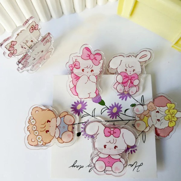 6 Bitar Söt Cartoon Kitten Clip Akryl Transparent Memo Papper Clip Journal Scrapbook Dekorativa Förnödenheter Skola Brevpapper Mix 6 pieces