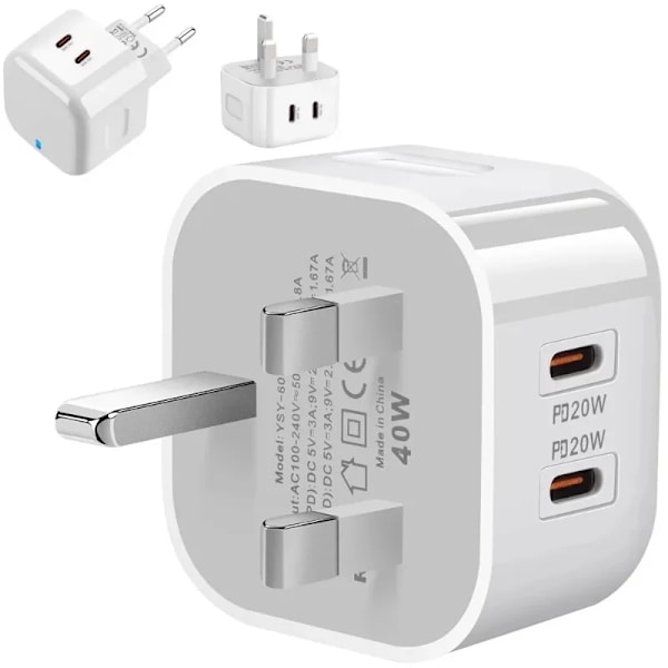 40W Dubbel USB C Typ C PD Väggladdare Snabb Laddning Nätadapter för Ipad 2 3 4 IPhone 11 12 13 14 15 Xiaomi Huawei EU40W CC