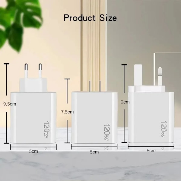 120W Snabbladdare USB C Multiportar PD Snabbladdning 3.0 Väggladdare för iPhone Samsung Huawei Xiaomi Enheter White EU