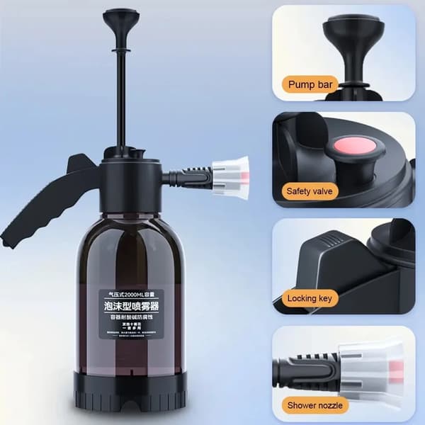 Biltvätt Spray Pott Skum Spray Pott 2L Spray Typ Med Tryck Relief Ventil För Hushåll Bil Spray Handtryck Spray Potta White