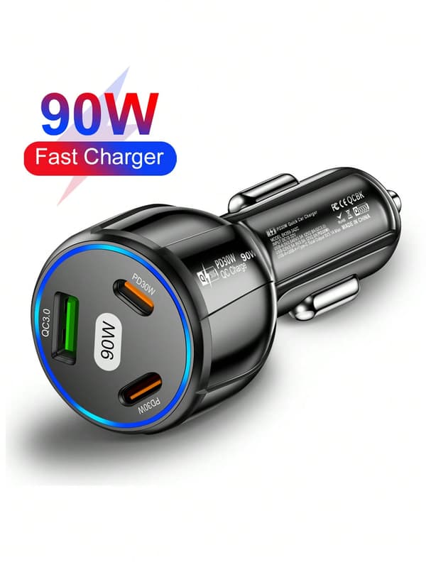 90W 1 Usb & 2 Pd Port Bil Snabbladdare Black one-size