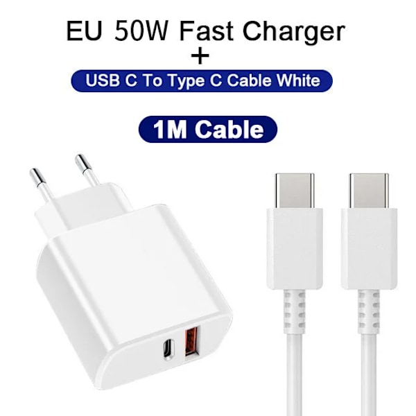 PD 50W Supersnabb Laddare För Samsung Galaxy S22 S23 S20 Ultra A53 A54 8S C Till Kabel Snabbladdning Telefontillbehör EU 1M cable White