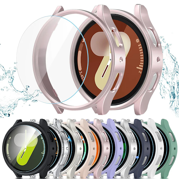 Härdat glas + PC-skal för Samsung Galaxy Watch 7/6/5/4 FE 44mm 40mm 3D Full täckning stötfångare skärmskydd skal + film Tillbehör Red 06 Galaxy 7 44mm