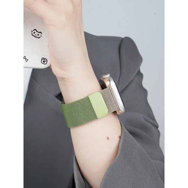 Milanese Loop för Apple Watch armband 44mm 40mm 45mm 41mm 42-38-44mm rem ultra 2 49mm metallarmband iwatch series 9 8 7 6 SE 5 4 3 Glass green 13 49mm-42mm-44mm-45mm