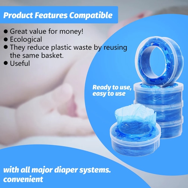 Bady Diaper Refillpåsar för Twist & click För Sangenic blöjhinkar Nedbrytbar sopor Plastsoppåse för avfallsersättning 12pcs refill bag