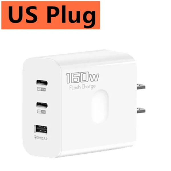 160W USB-laddare USB Typ C Snabbladdningsadapter Snabbladdning 3.0 PD Mobiltelefonladdare för iPhone Samsung Xiaomi Redmi OPPO IT