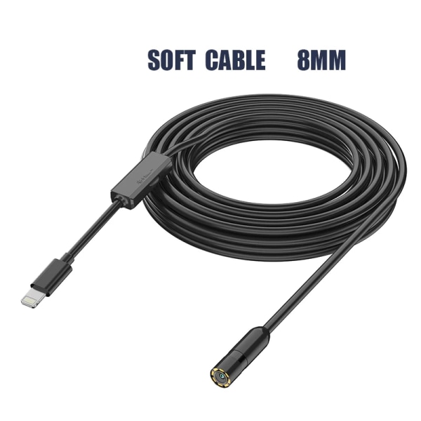 Industriellt endoskop HD960P Kabelansluten kamera Direktansluten med IPhone Ipad 8MM5.5.MM Rörinspektion Borescope IP68 Vattentät LED 8MM Soft Cable 10m