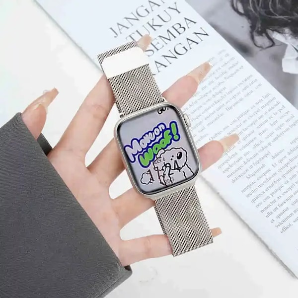 Milanese Loop för Apple Watch armband 44mm 40mm 45mm 41mm 42-38-44mm rem ultra 2 49mm metallarmband iwatch series 9 8 7 6 SE 5 4 3 Green puple 45 41mm-40mm-38mm