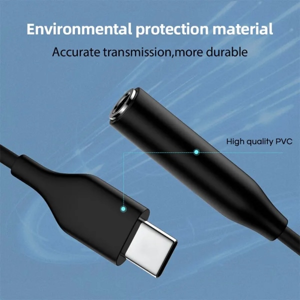 Kabelljud USB Type-C mot prisuttag 3,5 mm, adapter för ecouteurs, konverterare för Samsung, Huawei, Xiaomi Black