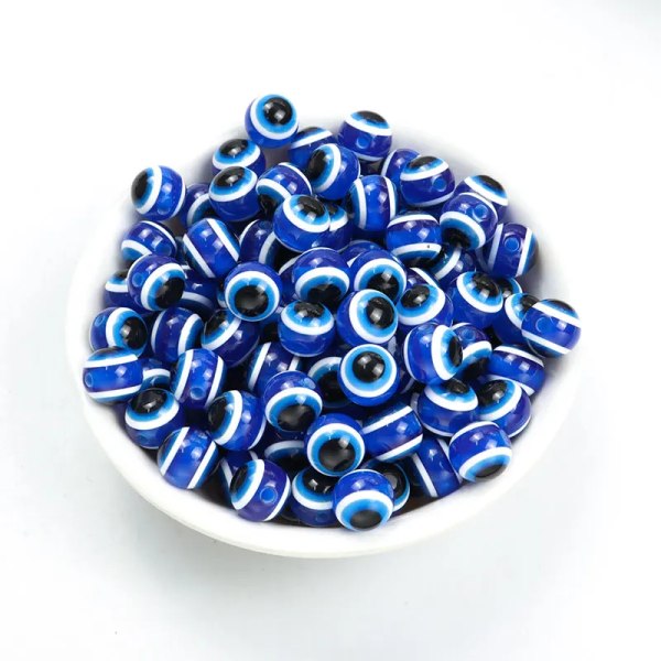 Hot Blue Evil Eye Resin Runda Spacer Beads Turkish Eyes Amulet 4/5/6/8/10/12mm lösa pärlor för prydnadssaker DIY Armband Tillbehör 12MM-20pcs