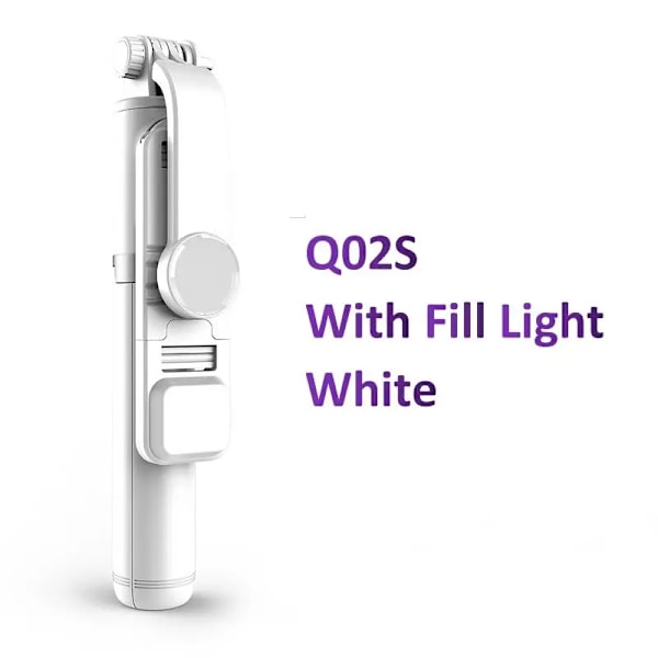 Ny LED Selfie Stick Vikbar Trådlös Bluetooth Selfie Stick Stativ med Fjärrkontroll Fyllnadsljus Selfie Stck För Smart Telefon Q02S White