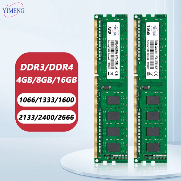 DDR3 DDR4 4GB 8GB 16GB Stationär Dator Minne Ram PC4 1.2V 2133 2400 2666 3200Mhz PC3 1.5V 8500 10600 12800 Non-ECC DIMM Minnen Ram DDR3 1X8GB 1066Mhz