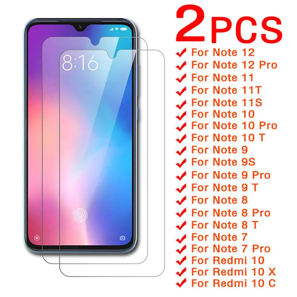 2 ST Härdat Glas För Xiaomi Redmi 10 10X 9 5G Skärmskydd för Redmi Note 7 8 9 10 Pro Max S 11 12 Note 11T 9S Glasfilm For Redmi Note 8 2Pcs