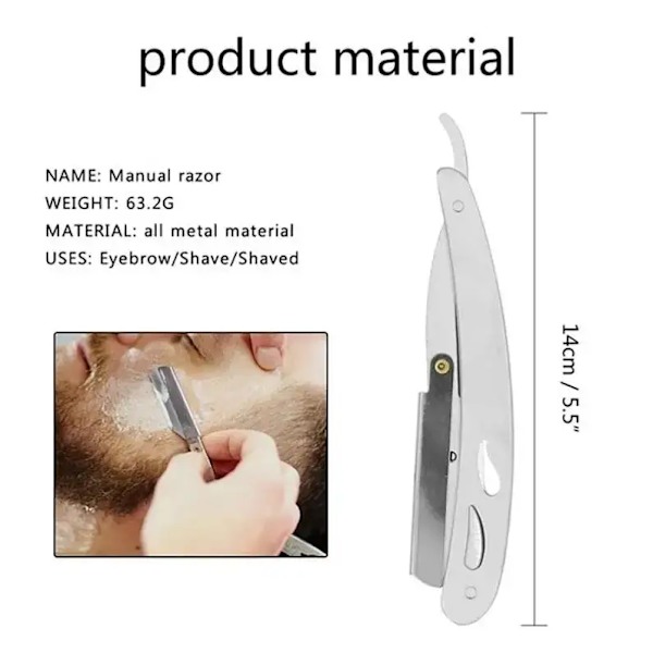 Män Professionell Barber Razor Manuell Rakapparat Rak Kant Rostfritt stål Rakapparat Vikbar Rakning Rakning Med Blad 1razor